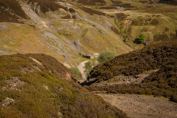 Yorkshire Dales landscape at the Gunnerside Gill, with the remains of Bunton Mine, near Gunnerside, North Yorkshire, England, UK