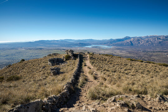 Views of the Santillana Reservoir from the Saint Peter Peak. Photo taken in the municipality of Colmenar Viejo, province of Madrid, Spain