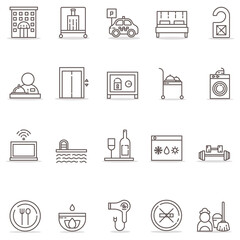 Set of vector line icons of hotel business for modern concepts, web and apps