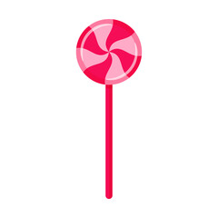 Pink lollipop. Sweet candy, high-calorie, unhealthy food, dessert, treat. Color vector illustration in cartoon flat style. Isolated on a white background