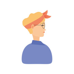 profile woman with glasses and headband in cartoon style white background