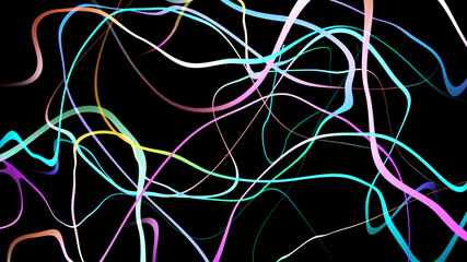Multi color curve wave line gradient abstract on black background.