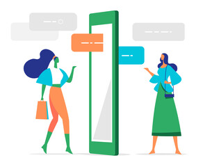 Donne che scambiano consigli, opinioni attraverso un applicazione mobile © Hurca!