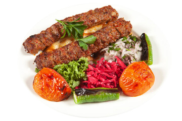 Traditional Turkish Adana Kebab and Salad
