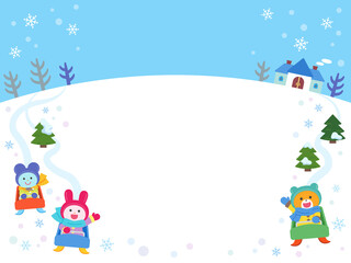 ソリあそびをするクマ・ウサギ・ネズミ／フレーム