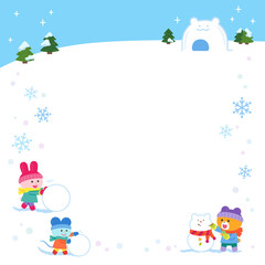 Obraz na płótnie Canvas 雪あそびをするクマ・ウサギ・ネズミ／フレーム