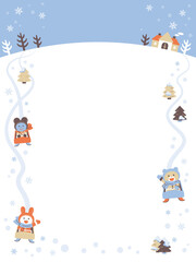 ソリあそびをするクマ・ウサギ・ネズミ／フレーム／4色・シンプルカラー