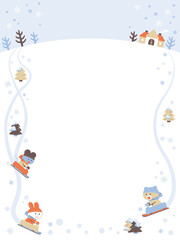 ソリあそびをするクマ・ウサギ・ネズミ／フレーム／4色・シンプルカラー