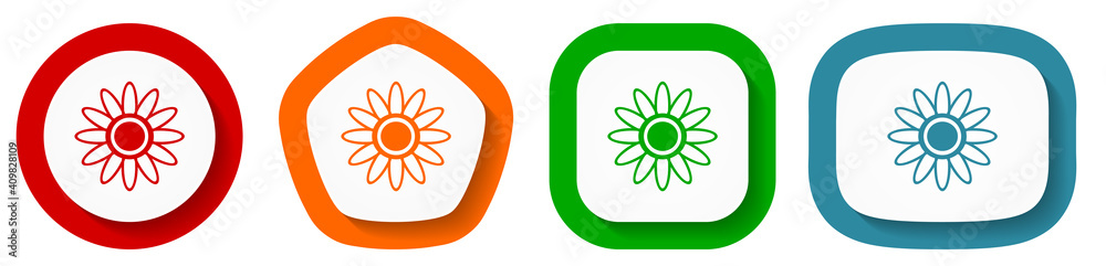 Poster Flower vector icon set, flat design buttons on white background