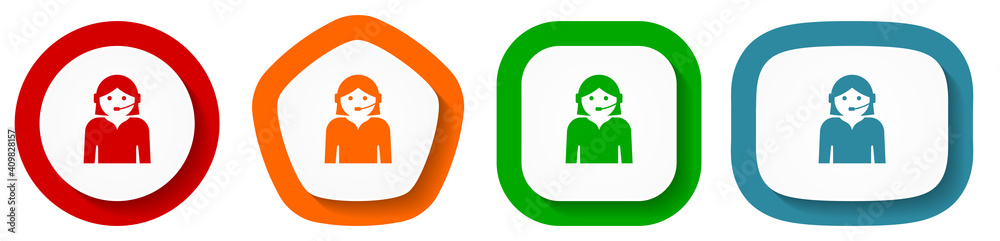 Poster Call center vector icon set, flat design buttons on white background
