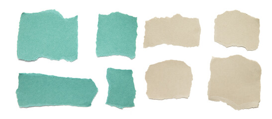 torn paper . collection of ripped pieces paper on white background.