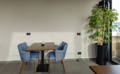Interior of an empty hotel restaurant