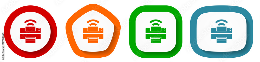 Poster printer vector icon set, flat design buttons on white background