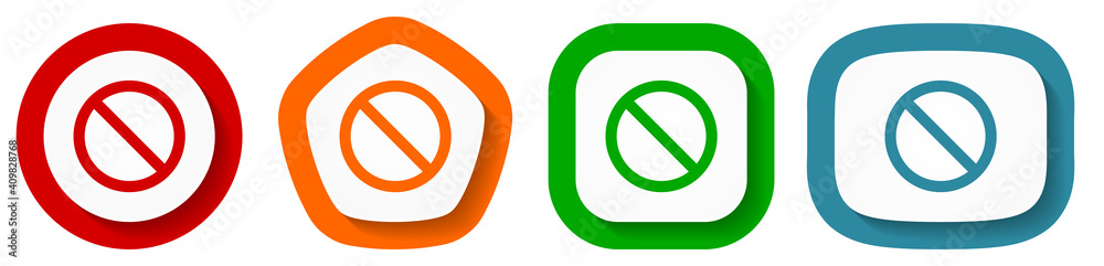 Fototapete access denied vector icon set, flat design buttons on white background
