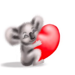Cute koala with heart, animal portrait