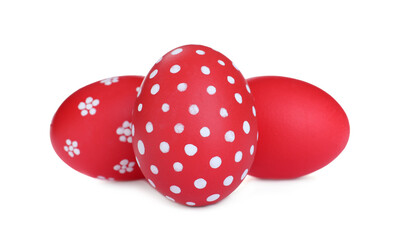 Colorful eggs on white background. Happy Easter