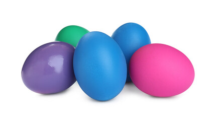 Colorful eggs on white background. Happy Easter