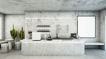 Cafe shop design Minimalist 
 Loft,Counter concrete,Concrete wall,Concrete floors -3D render