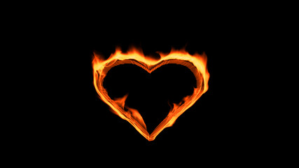 Flaming heart on the black background. Love feeling concept. 3d rendering.