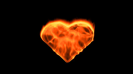 Obraz na płótnie Canvas Flaming heart on the black background. Love feeling concept. 3d rendering.