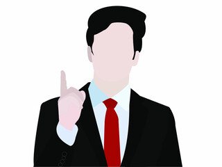 An adult man shows a thumb up. Sudden idea. Search for solutions to problems. Vector graphics.