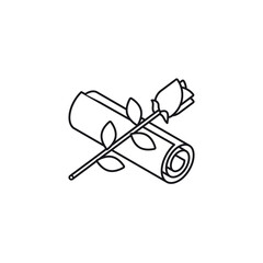 Rolled love letter and rose flower vector line icon