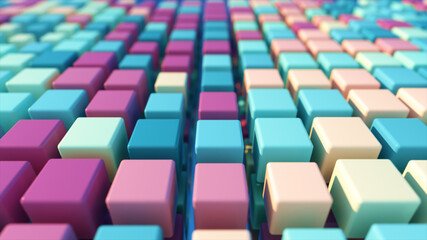 Fototapeta na wymiar A colorful grid of three-dimensional moving cubes. 3d illustration