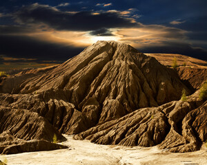 Fantastic desert mountain landscape with the night sky