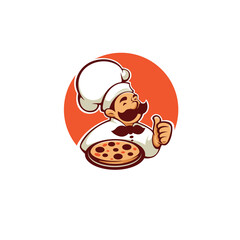 pizza maker chef vector icon, label, logo