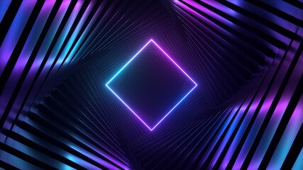Fototapeta premium Abstract ultraviolet futuristic background, spinning tunnel with pink blue neon light. Modern neon light spectrum. 3d illustration
