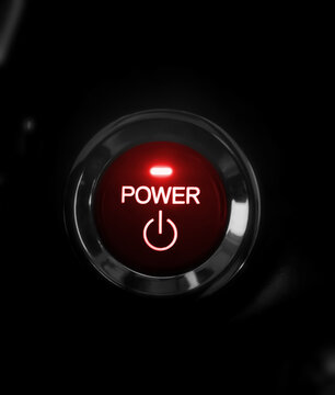 Car Engineer Power Button in Red Color. Shining power button of vehicle.