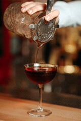 Close-up of making an alcoholic cocktail in a restaurant