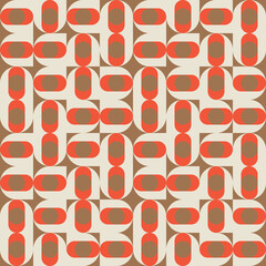 Modern vector abstract seamless geometric pattern with semicircles and circles in retro scandinavian style. Pastel colored simple shapes background.