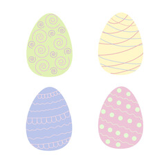 Easter holiday symbol colorful decorated eggs in pastel tones, flat style vector illustration for spring festive time decor, greeting cards, invitations, banners, web design