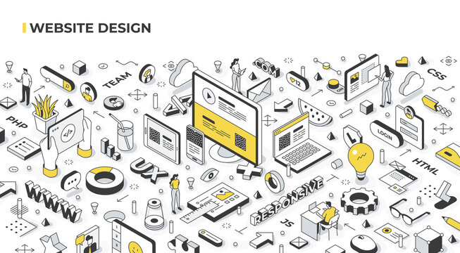 Website Design Isometric Banner Illustration