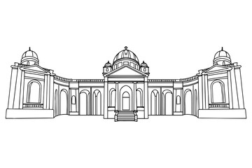 Vector sketch Entrance to Mirogoj cemetery with Church of King Christ in Zagreb, Croatia
