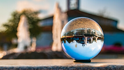 Crystal ball landscape shot at Therme Bad Griesbach, Bavaria, Germany