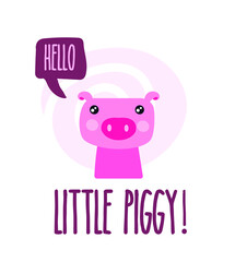 Editable vector. Pork drawing. Funny piggy drawing. 