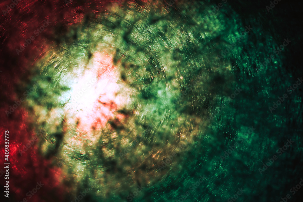 Aufkleber Beautiful abstract texture circle in green, red light. Background pattern for design. Macro photography view.
