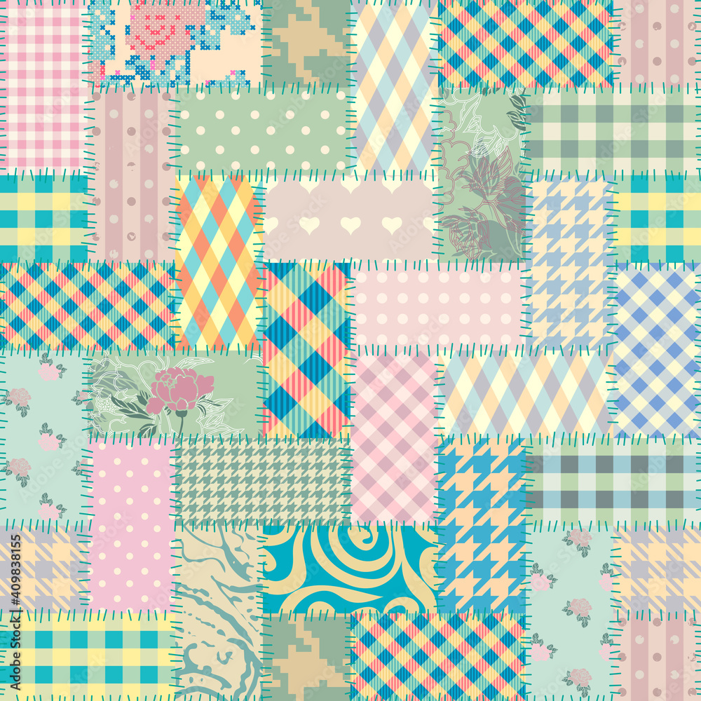 Poster Seamless background pattern. Textile patchwork pattern. Vector image