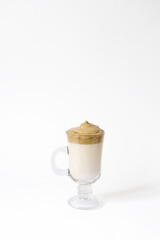 Dalgon's trending drink is coffee. Coffee mug in clear glass on a white background