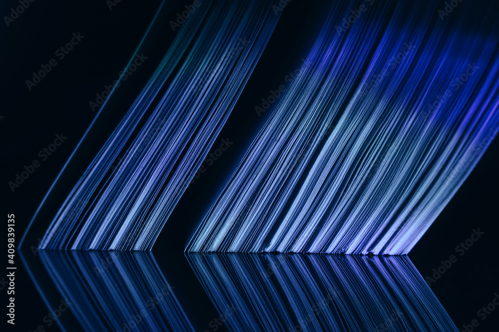 Aufkleber close up beautiful book pages in the blue light on a night. background pattern for design. macro pho