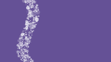 Winter border with ultraviolet snowflakes. New Year backdrop. Snow frame for flyer, gift card, invitation, business offer and ad. Christmas trendy background. Holiday frosty banner with winter border