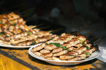 Chicken sticks at at Nishiki market in Kyoto