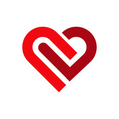 Día de San Valentín. Logotipo dos corazones unidos con lineas en color rojo