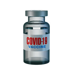 A closeup of coronavirus covid-19 vaccine vial isolated on white background.