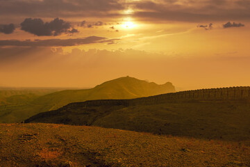 Rani Kot Fort Great Wall of Sindh Picturesque Breathtaking View at sunset time © hasan