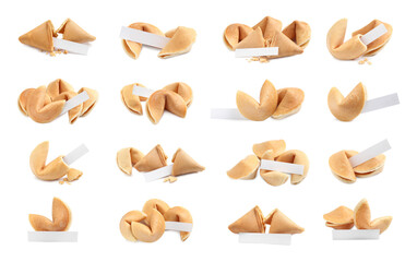 Set of fortune cookies on white background