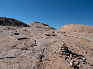 Fototapeta na wymiar Rock cairn on walk to Processional panel petroglyphs at Combs Ridge, Butler Wash Road, Bears Ears National Monument near Bluff, Utah, USA