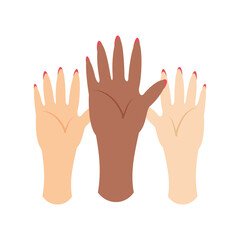 womens day, diverse female hands in cartoon style